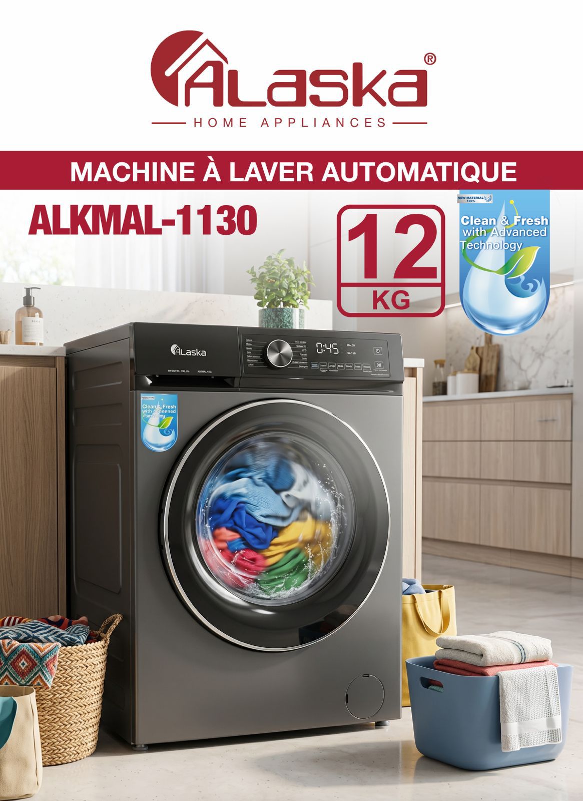 ALKMAL-1130 Machine à laver automatique 12kg