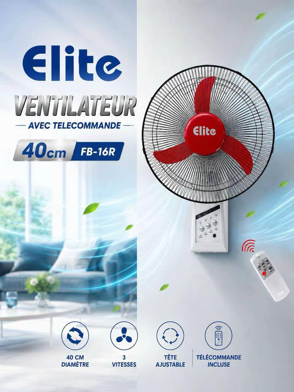 Elite Ventilateur Mural FB-16R 40cm