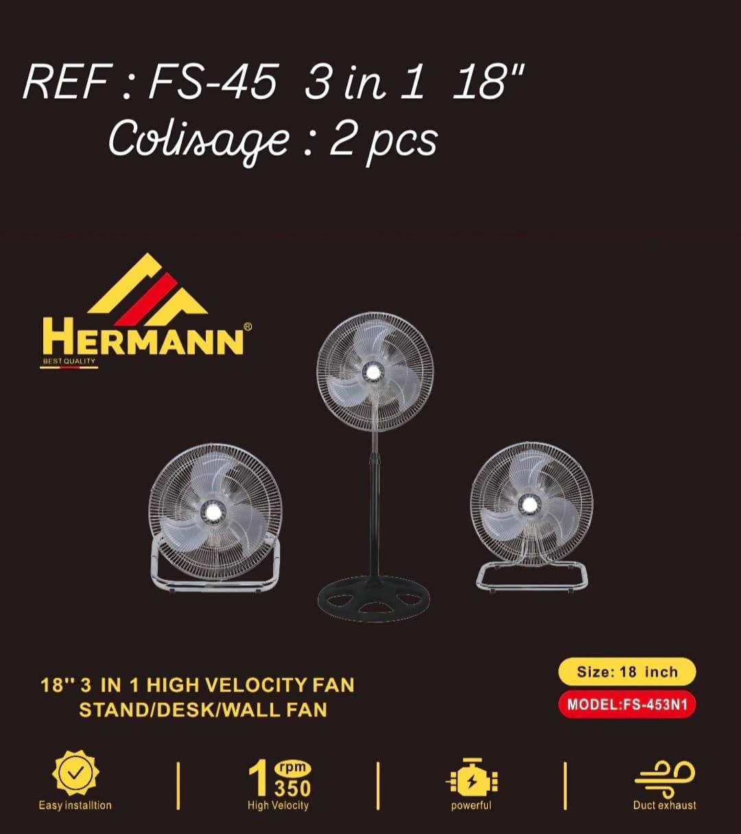 Hermann Ventilateur FS-453N1 3 en 1 18"